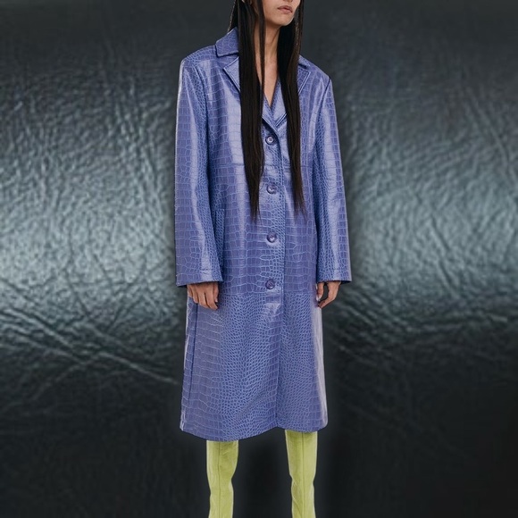 NWOT Hosbjerg Vegan Leather ‘Irah Croc Embossed Coat’ in “Dust Blue” Size Medium - Picture 4 of 16